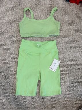 Year of Ours Lime Ribbed Bike Shorts & ribbed bra set